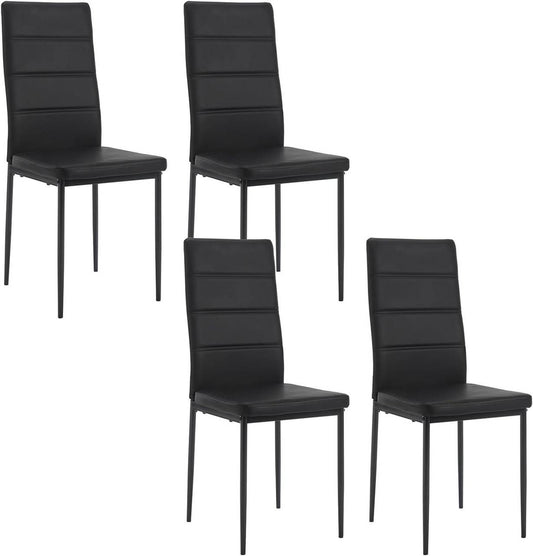 24goodz Set of 4 Dining Chairs - High Back for Maximum Comfort - Durable Faux Leather - For Family Meals - Black