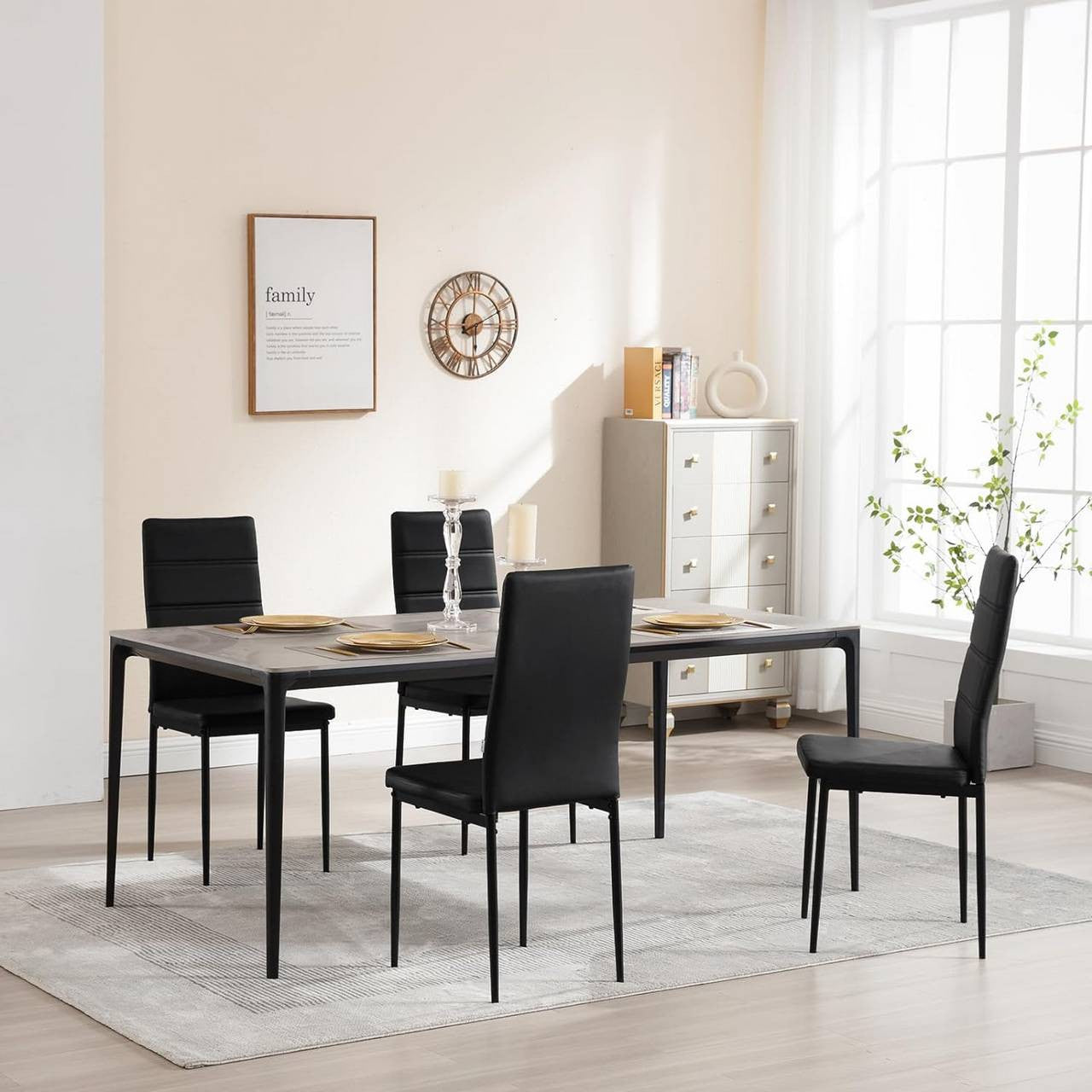 24goodz Set of 4 Dining Chairs - High Back for Maximum Comfort - Durable Faux Leather - For Family Meals - Black