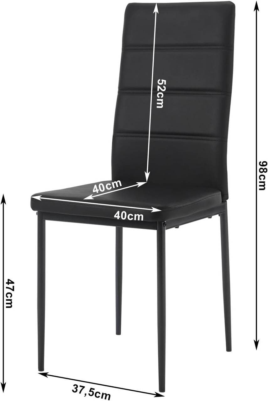 24goodz Set of 4 Dining Chairs - High Back for Maximum Comfort - Durable Faux Leather - For Family Meals - Black