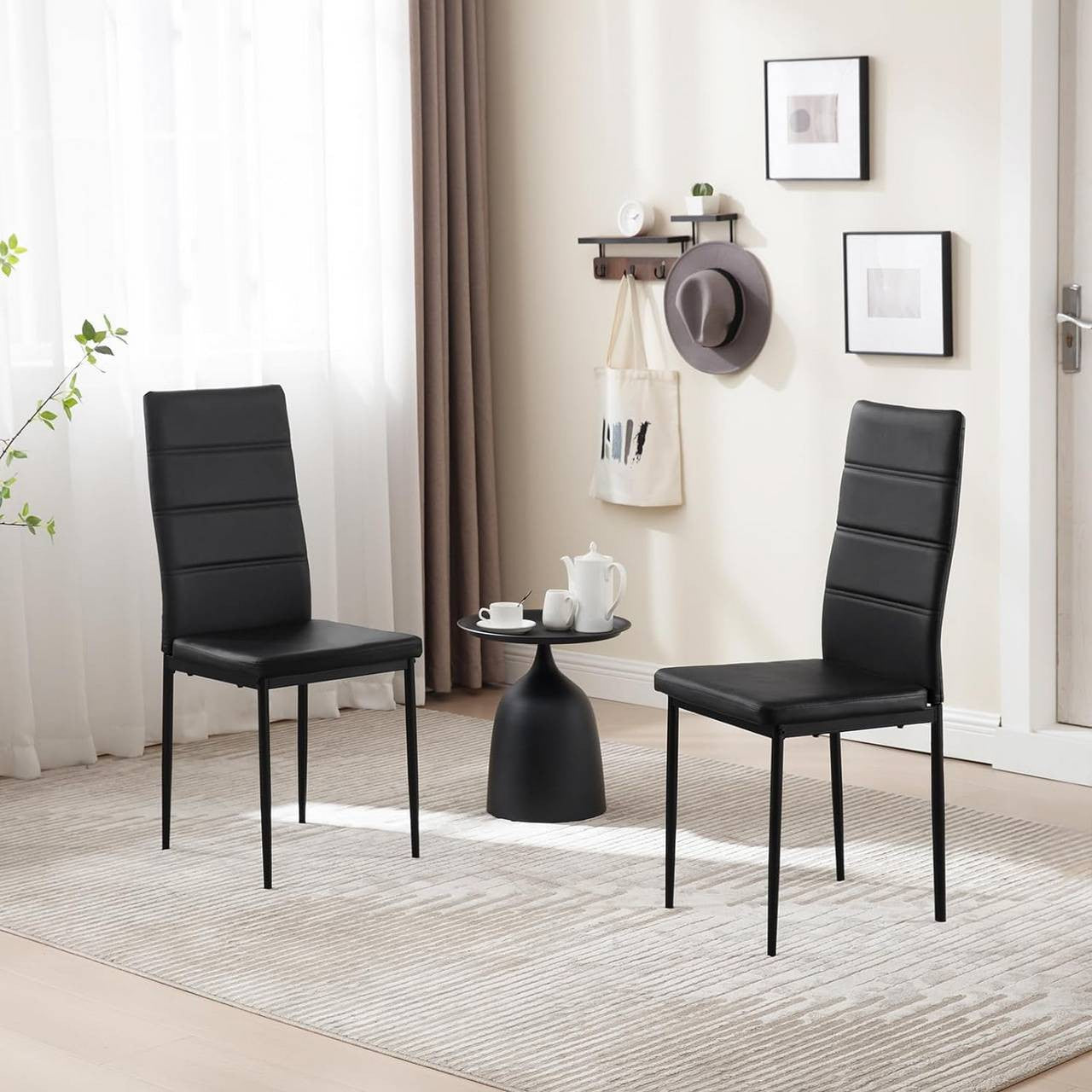 24goodz Set of 4 Dining Chairs - High Back for Maximum Comfort - Durable Faux Leather - For Family Meals - Black