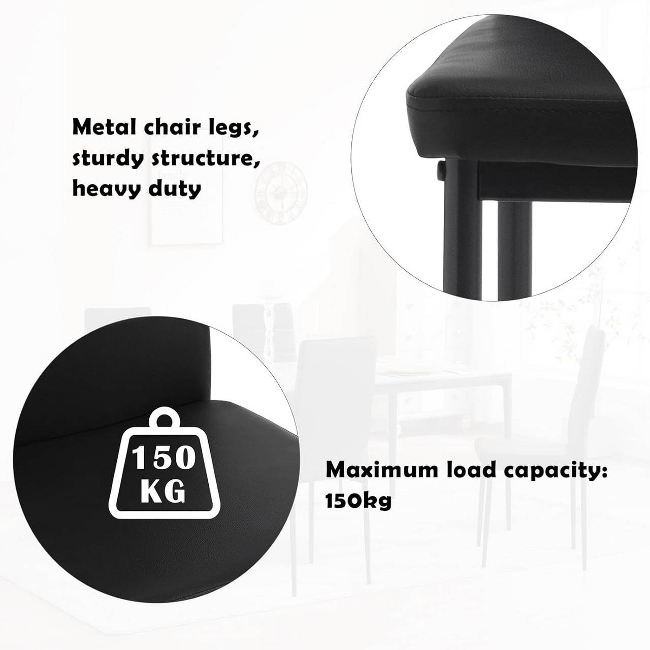 24goodz Set of 4 Dining Chairs - High Back for Maximum Comfort - Durable Faux Leather - For Family Meals - Black