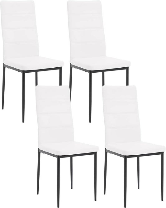 24goodz Dining Chairs Set of 4 - High Back Support - Durable Faux Leather - For Family Meals - White