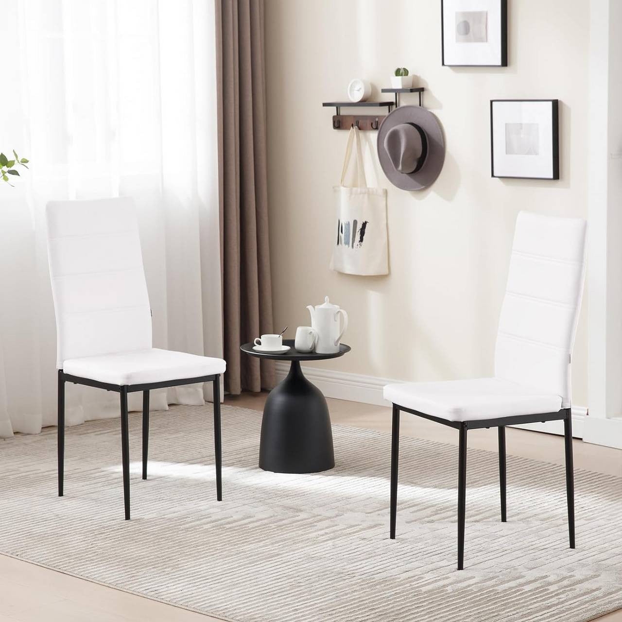 24goodz Dining Chairs Set of 4 - High Back Support - Durable Faux Leather - For Family Meals - White