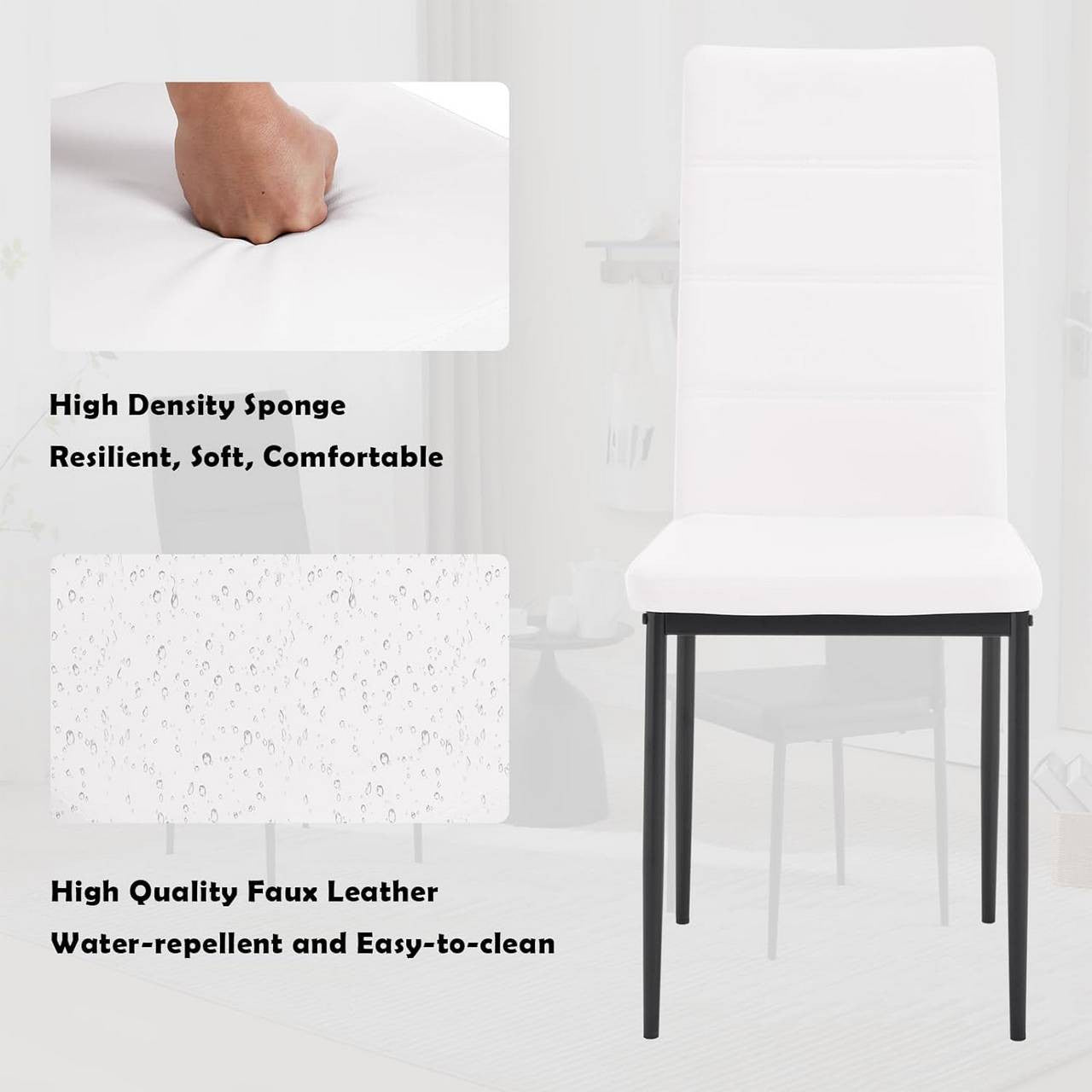 24goodz Dining Chairs Set of 4 - High Back Support - Durable Faux Leather - For Family Meals - White