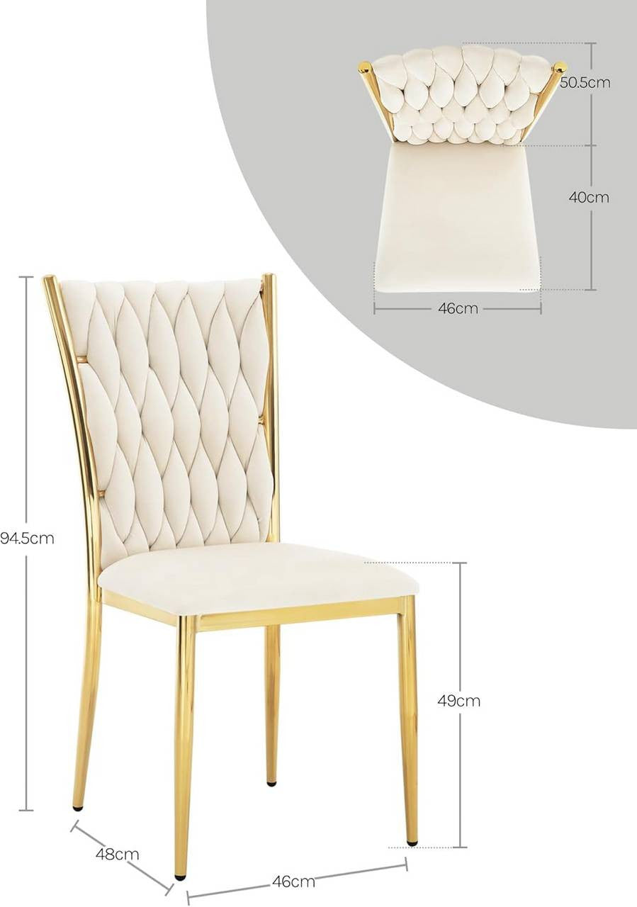 24goodz Elegant Dining Chairs - Incredible Comfort - Velvet and Metal - For Home and Office - Dark Grey/Cream