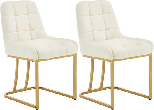 24goodz Upholstered Dining Chair - Stable & Robust Design - Comfortable and Ergonomic - Velvet + Metal - Beige