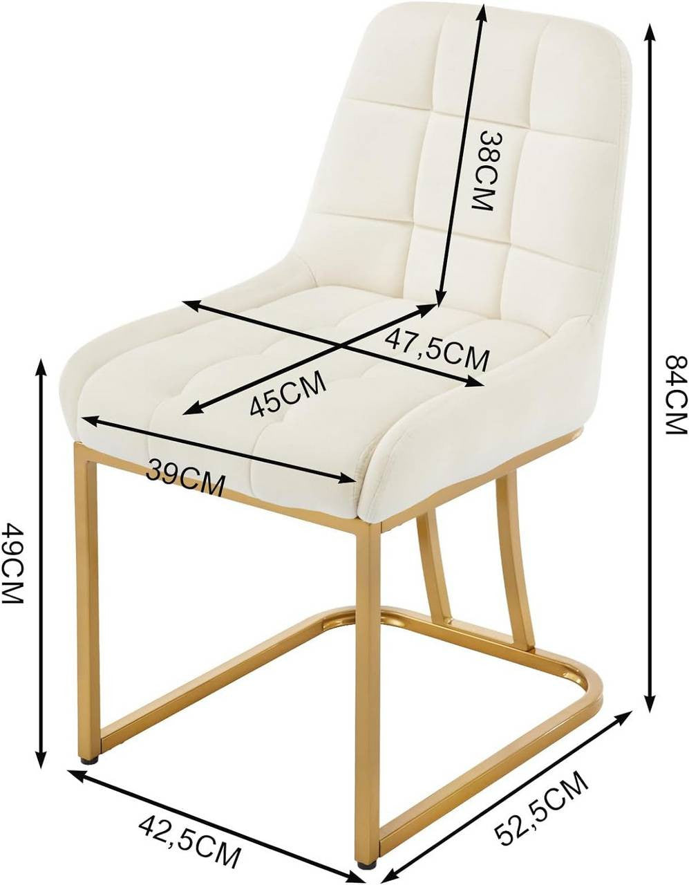 24goodz Upholstered Dining Chair - Stable & Robust Design - Comfortable and Ergonomic - Velvet + Metal - Beige