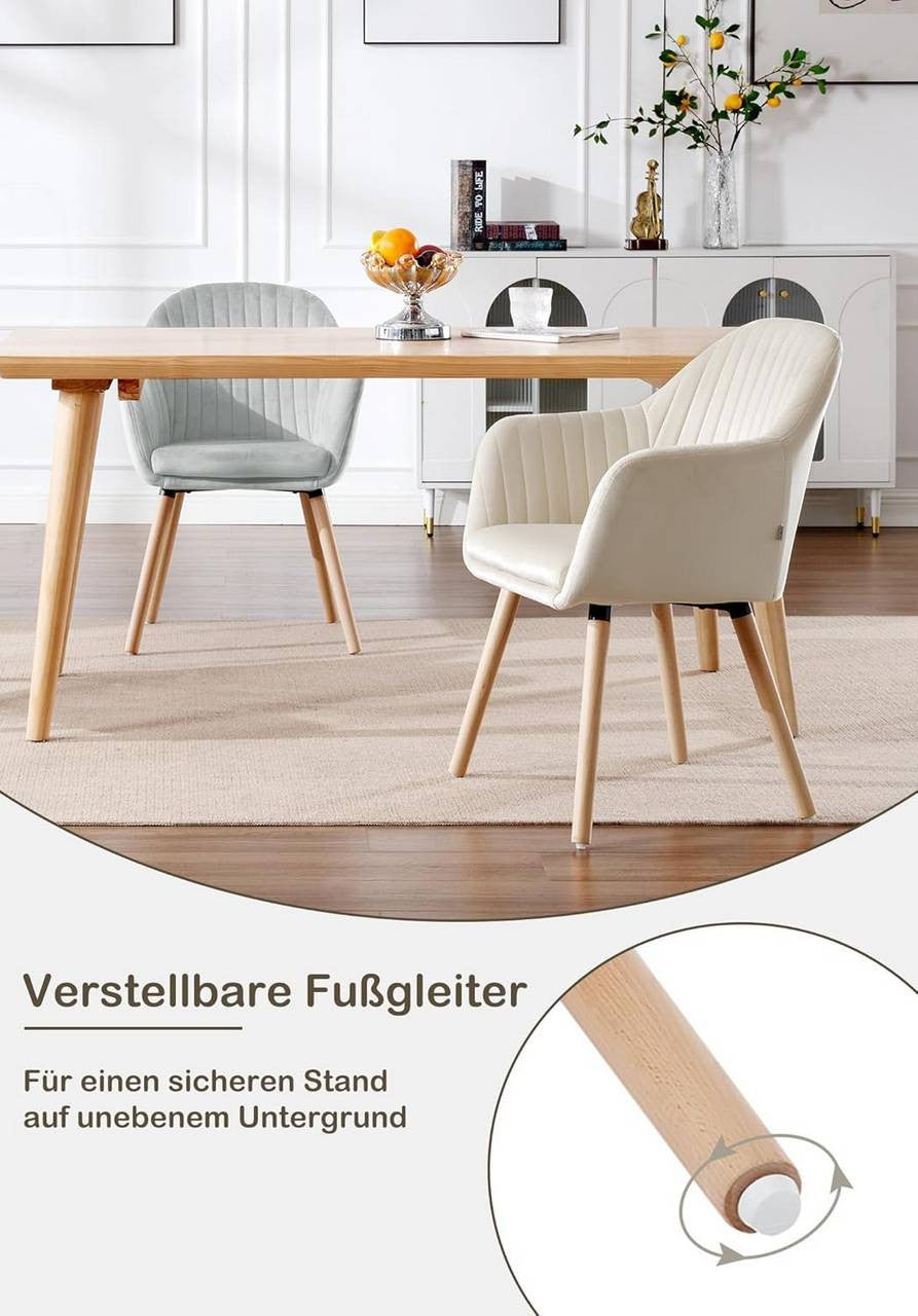 24goodz Set of 4 Dining Chairs - Ergonomic Comfort - Durable Design - Velvet and Solid Wood - Cream White - cm