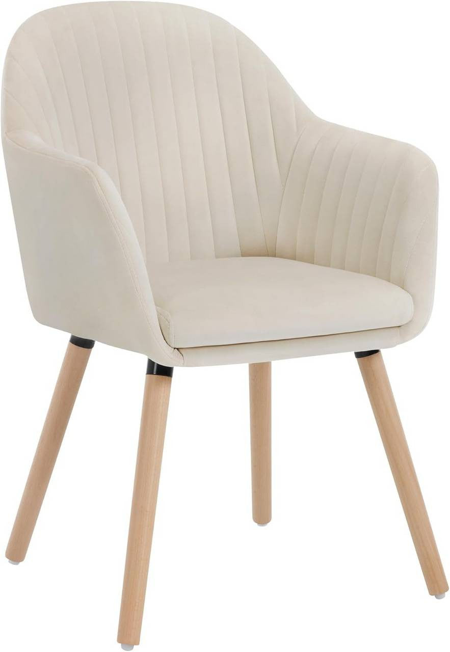 24goodz Velvet Dining Chair - Ergonomic Comfort - Durable Design - Velvet and Solid Wood - Cream White - cm