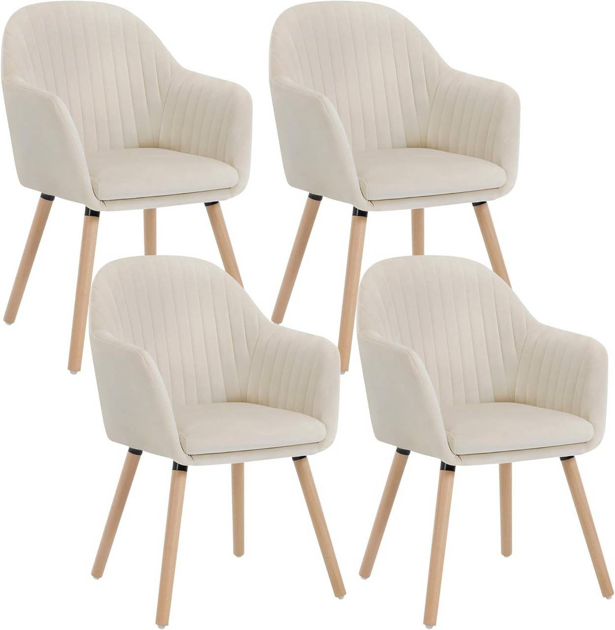 24goodz Set of 4 Dining Chairs - Ergonomic Comfort - Durable Design - Velvet and Solid Wood - Cream White - cm