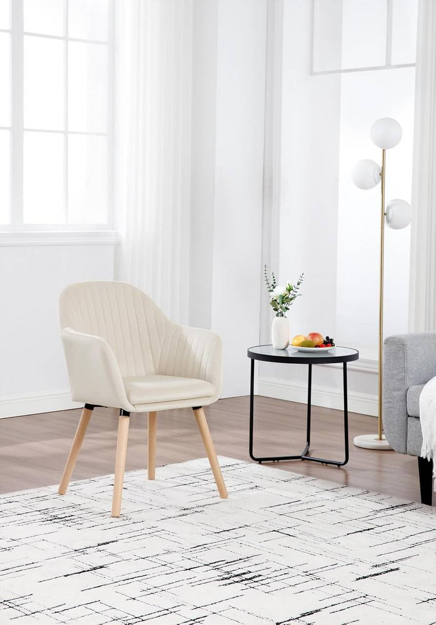 24goodz Set of 4 Dining Chairs - Ergonomic Comfort - Durable Design - Velvet and Solid Wood - Cream White - cm