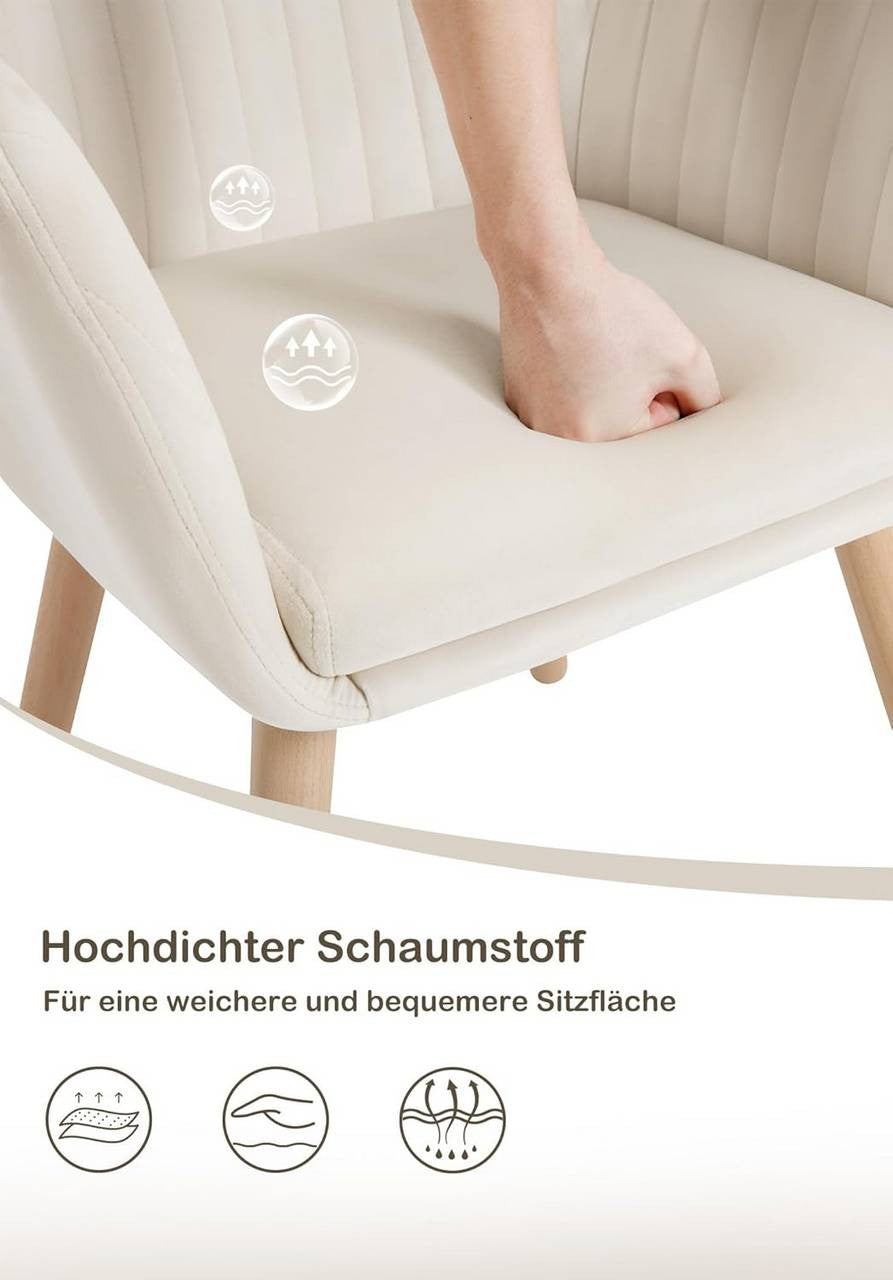 24goodz Set of 6 Dining Chairs - Ergonomic Comfort - Durable Design - Velvet and Solid Wood - Cream White - cm
