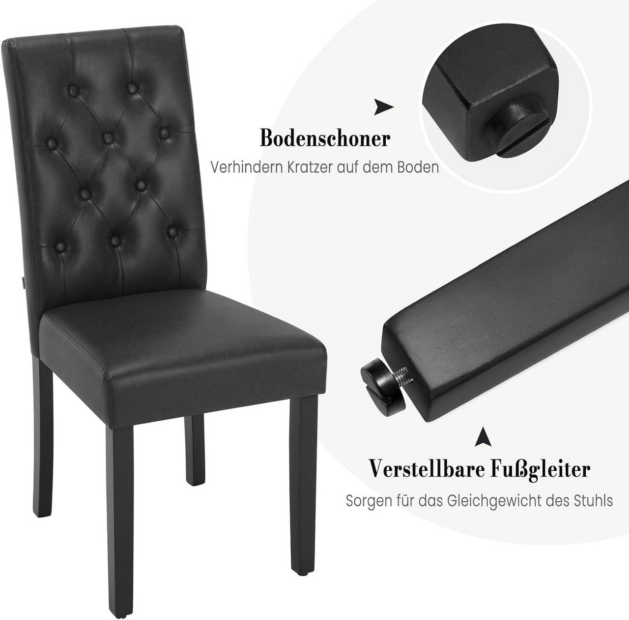 24goodz Dining Chair Set - Ergonomic Comfort - Durable and Easy to Clean - Faux Leather and Solid Wood - Black