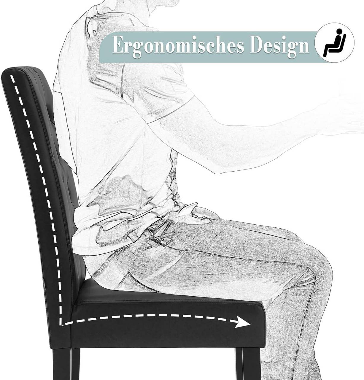 24goodz Dining Chairs Set - Ergonomic Comfort - Durable and Easy to Clean - Faux Leather and Solid Wood - Black - 44 x 99 x 59 cm