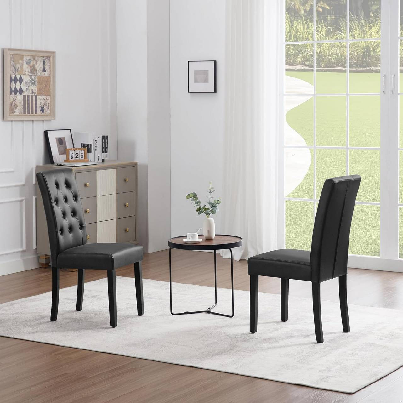 24goodz Dining Chair Set - Ergonomic Comfort - Durable and Easy to Clean - Faux Leather and Solid Wood - Black