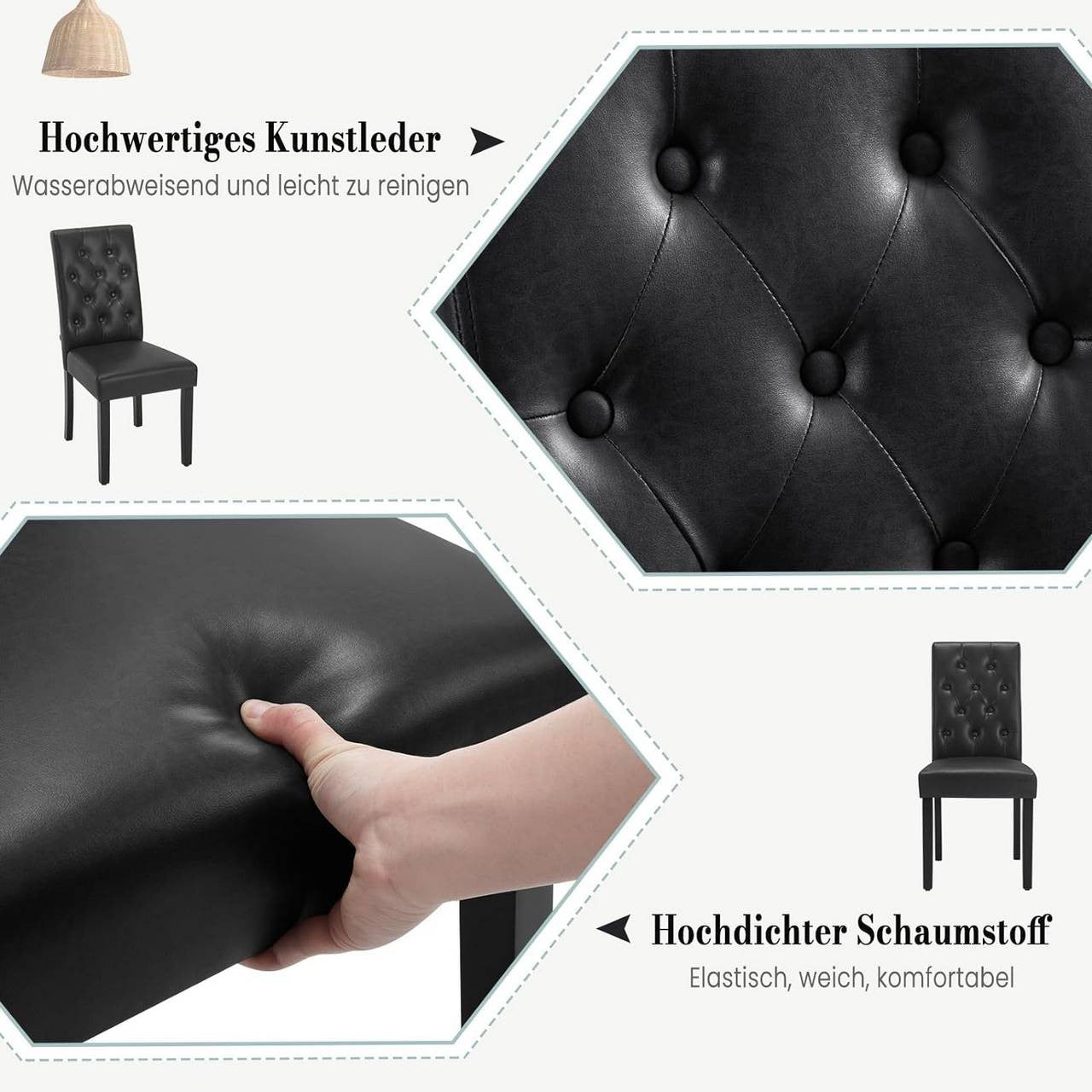 24goodz Dining Chair Set - Ergonomic Comfort - Durable and Easy to Clean - Faux Leather and Solid Wood - Black