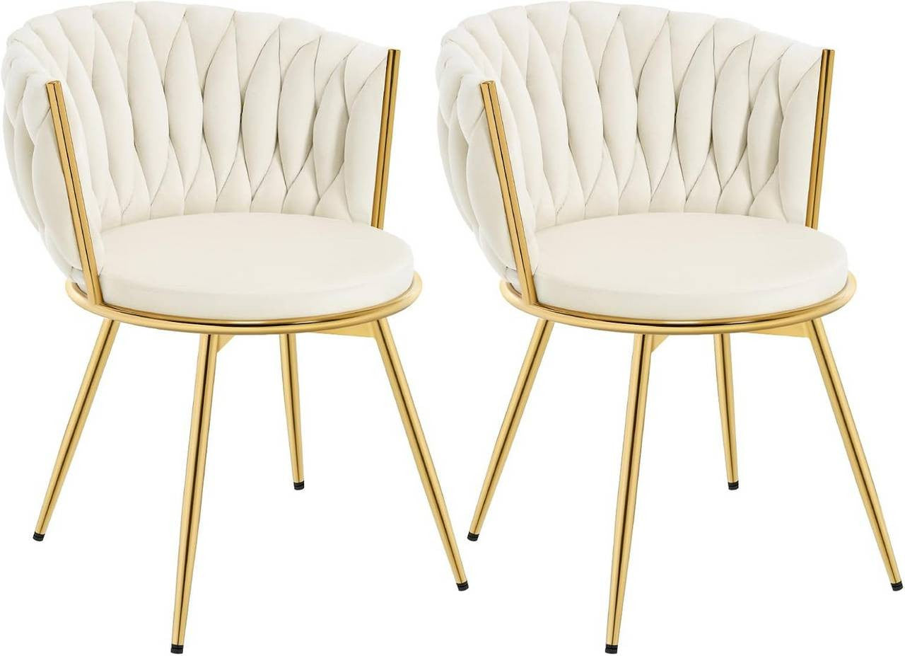 24goodz Ergonomic Dining Chairs - 360° Swivel Function - Velvet and Metal - For Dining Rooms - Beige/Dark Grey/Black