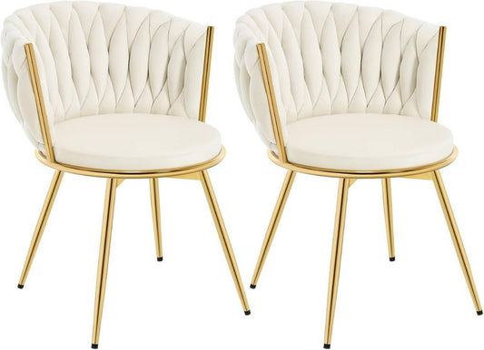 24goodz Ergonomic Dining Chairs - 360° Swivel Function - Velvet and Metal - For Dining Rooms - Beige/Dark Grey/Black