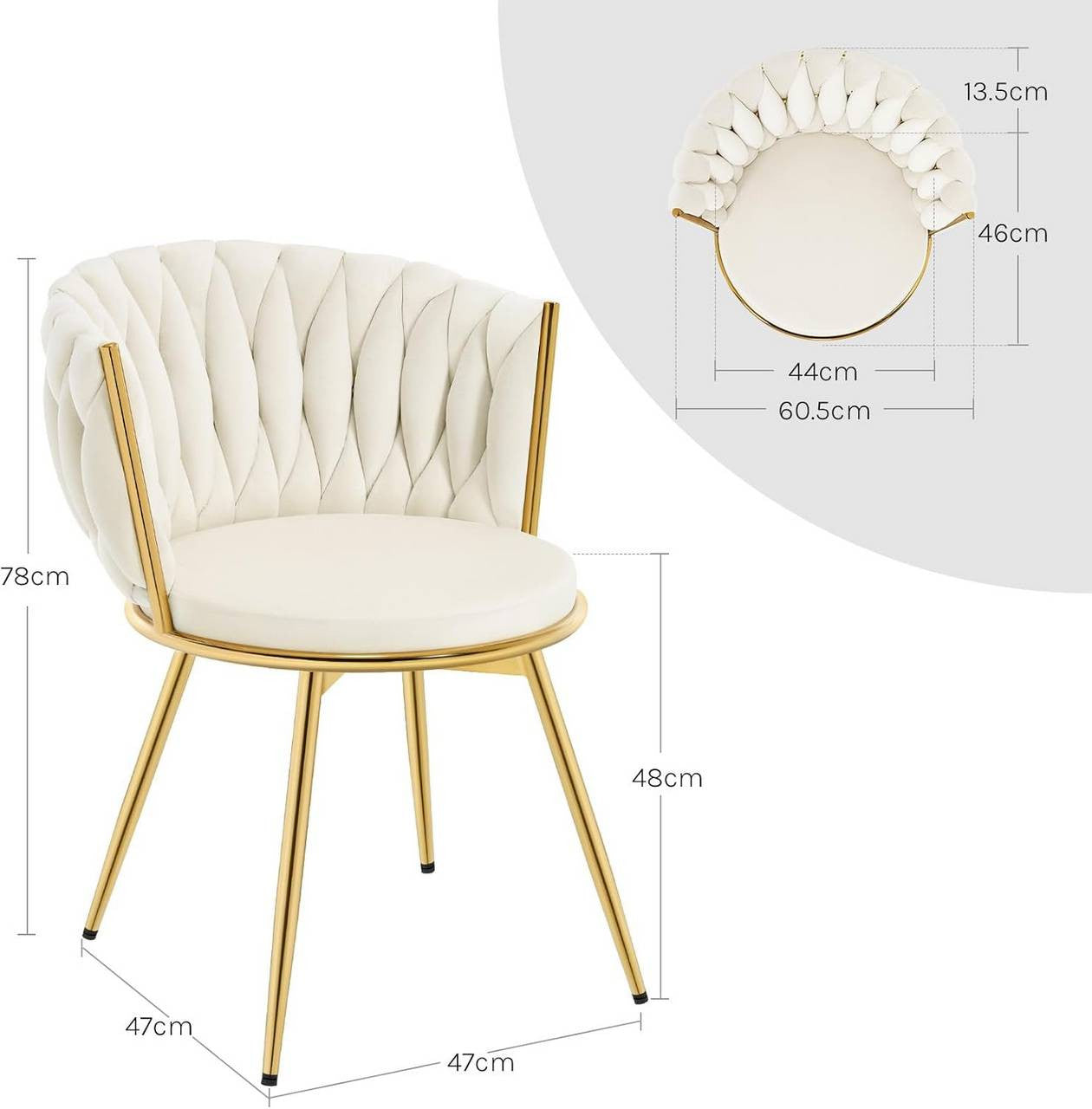 24goodz Ergonomic Dining Chairs - 360° Swivel Function - Velvet and Metal - For Dining Rooms - Beige/Dark Grey/Black