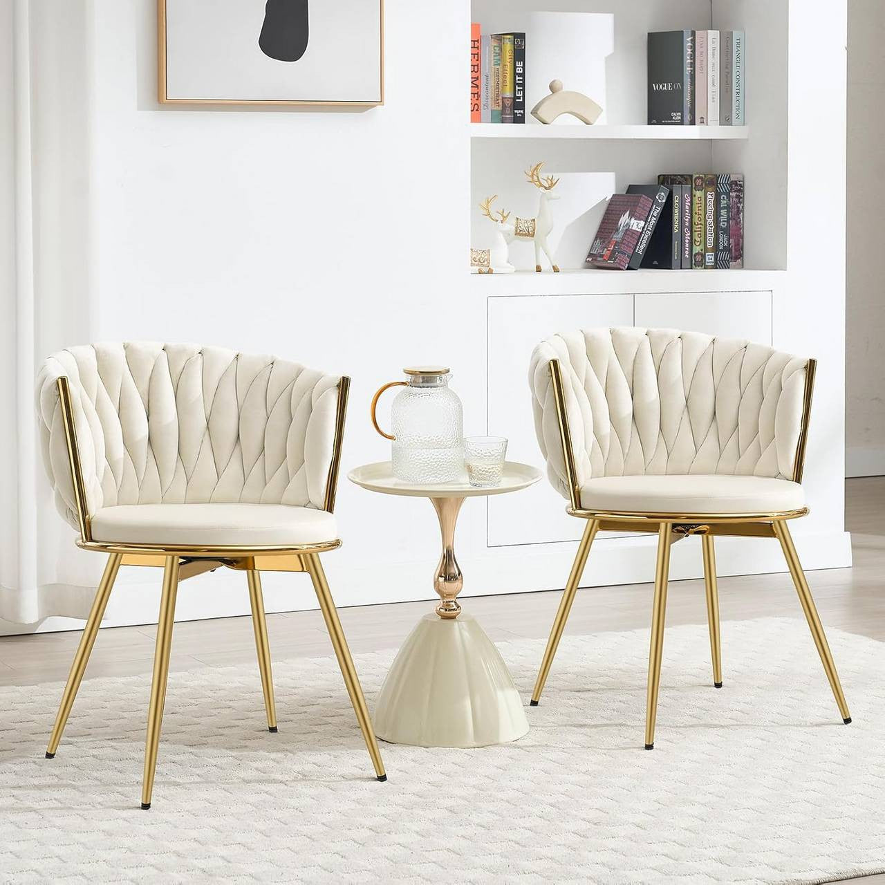24goodz Ergonomic Dining Chairs - 360° Swivel Function - Velvet and Metal - For Dining Rooms - Beige/Dark Grey/Black
