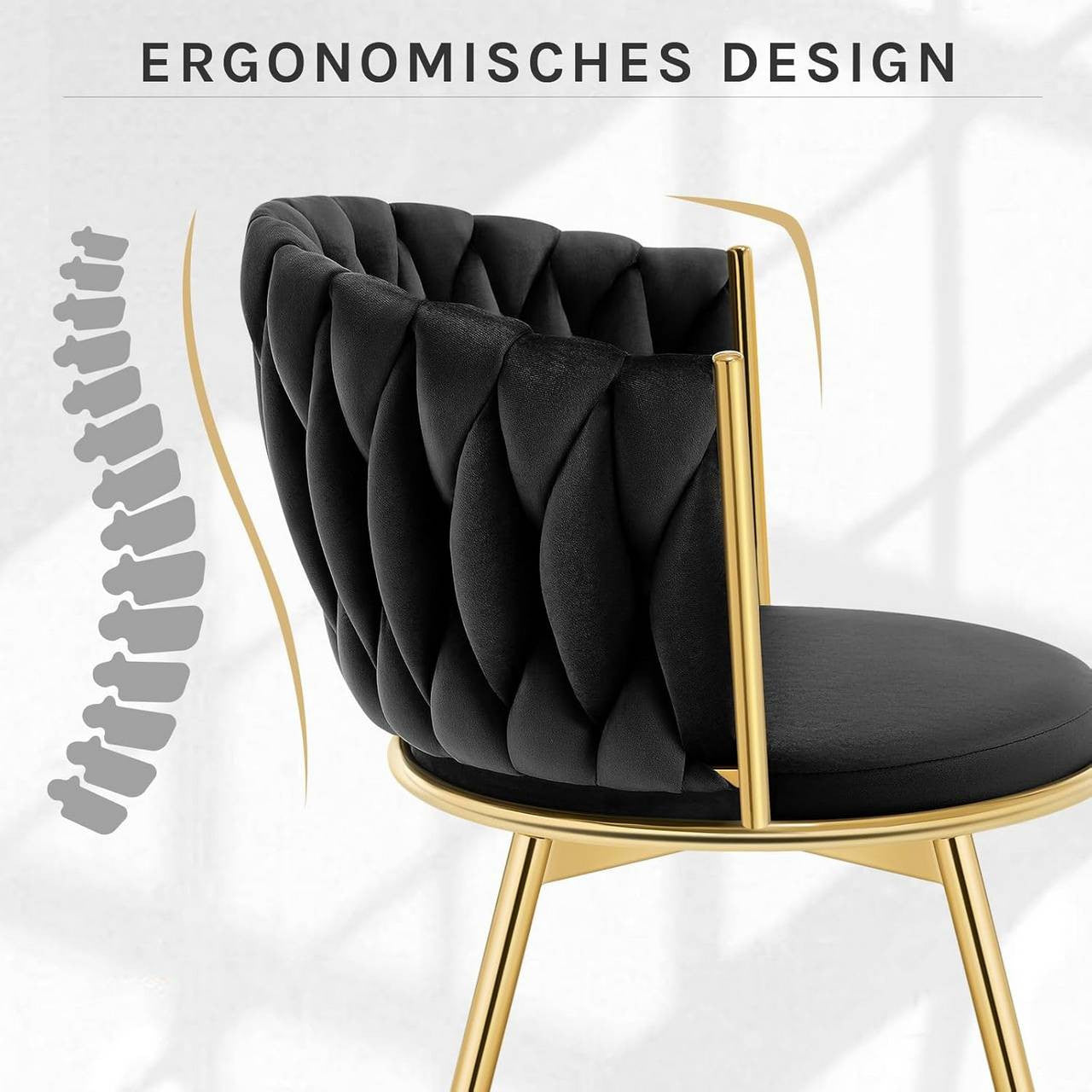 24goodz 360° Swivel Dining Chairs - Ergonomic Design - Sturdy Metal Frame - Velvet Upholstery - Black - 60.5 x 78 x 59.5 cm