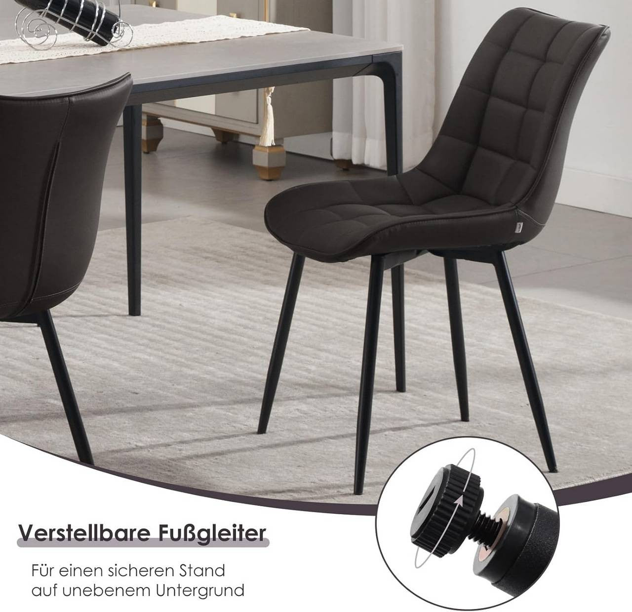24goodz Set of 6 Dining Chairs with Backrest - Ergonomic Comfort - Easy to Clean Faux Leather - For Home Use - Anthracite