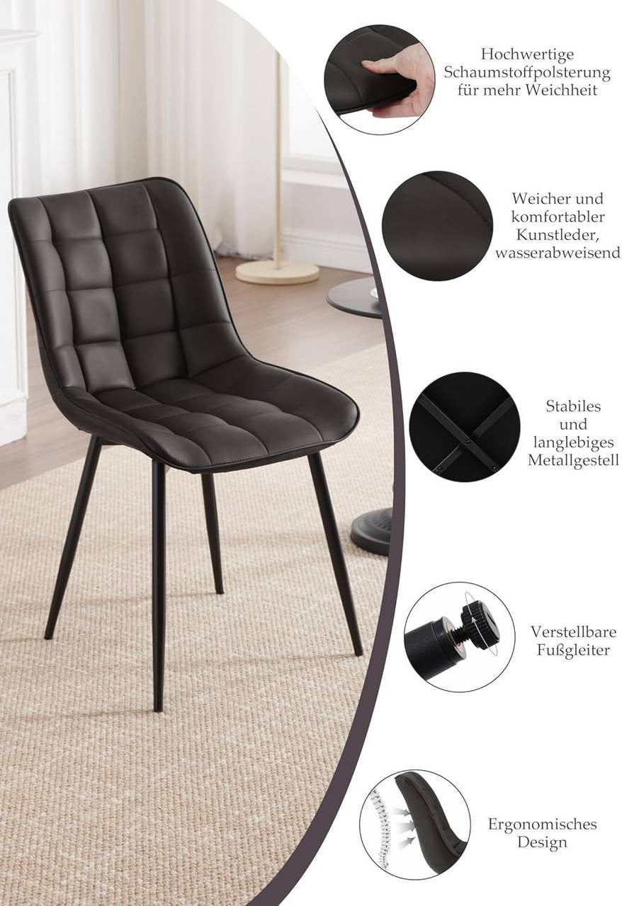 24goodz Set of 2 Dining Chairs with Backrest - Ergonomic Comfort - Easy to Clean Faux Leather - For Home Use - Anthracite