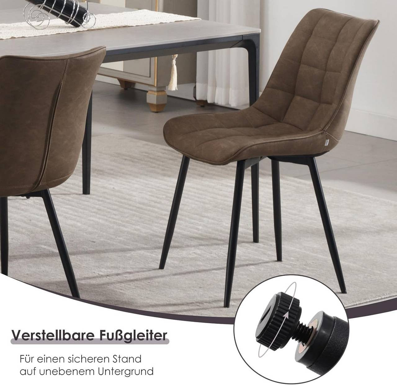 24goodz Set of 2 Dining Chairs - Ergonomic Comfort - Easy to Clean - Faux Leather - For Home Use - Brown