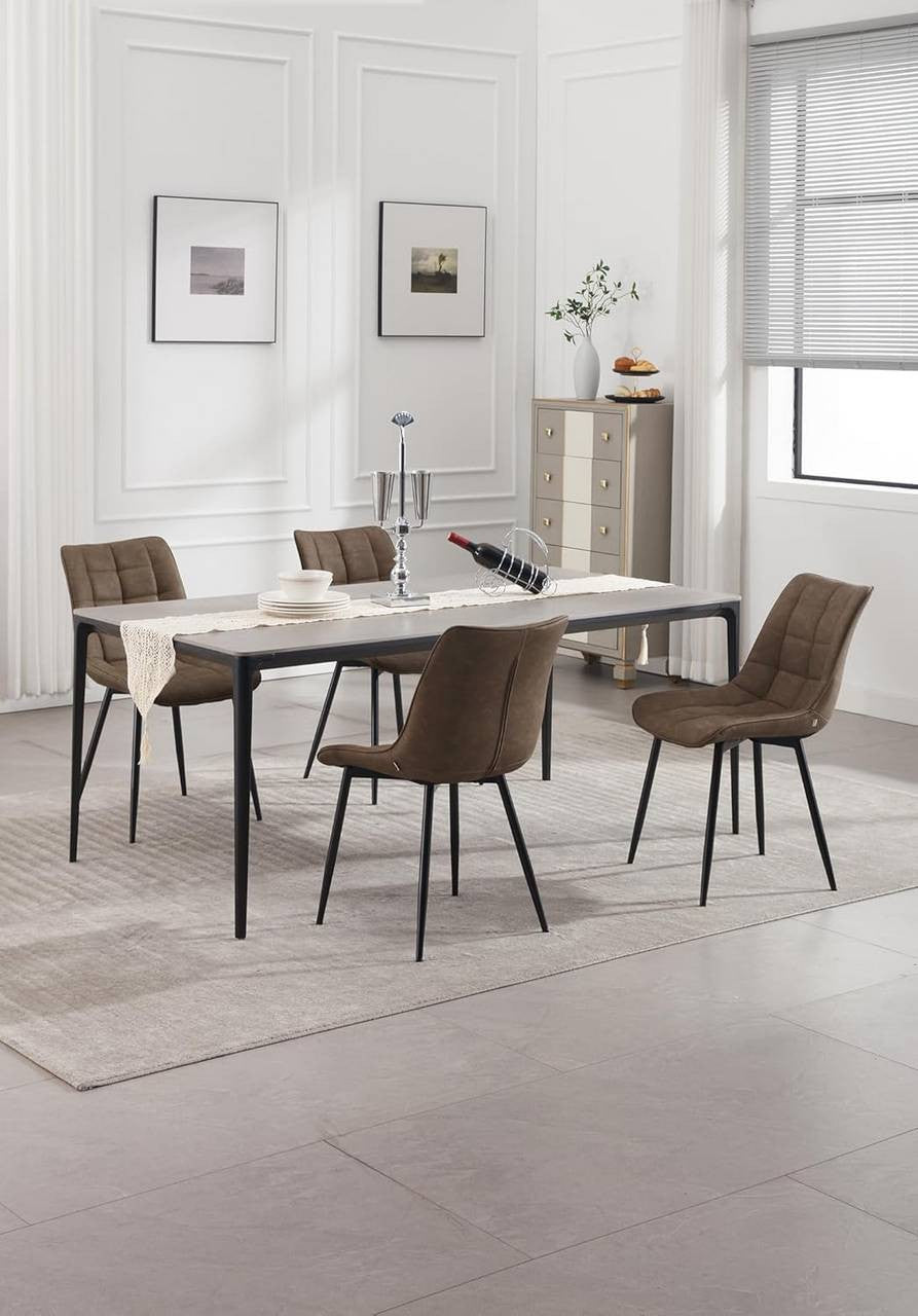 24goodz Set of 2 Dining Chairs - Ergonomic Comfort - Easy to Clean - Faux Leather - For Home Use - Brown