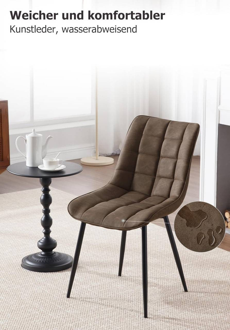 24goodz Set of 2 Dining Chairs - Ergonomic Comfort - Easy to Clean - Faux Leather - For Home Use - Brown