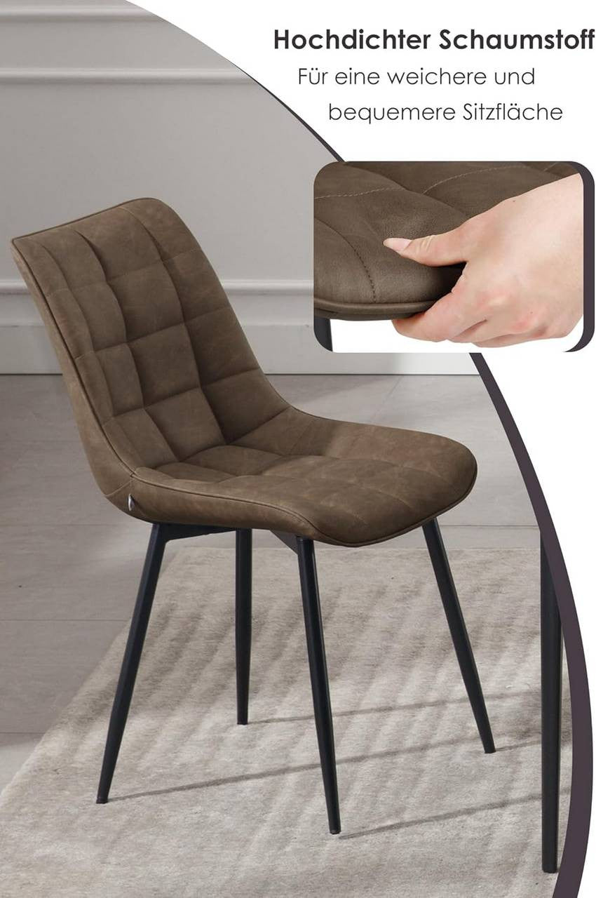 24goodz Set of 2 Dining Chairs - Ergonomic Comfort - Easy to Clean - Faux Leather - For Home Use - Brown