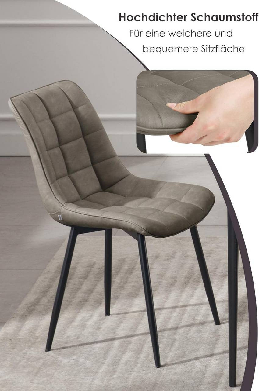 24goodz Set of 2 Dining Chairs - Ergonomic Comfort - Durable Faux Leather - For Home Use - Dark Grey - dgr