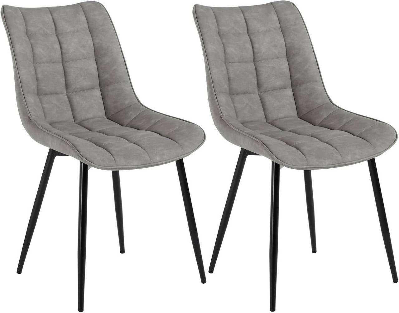 24goodz Set of 2 Dining Chairs with Backrest - Ergonomic Comfort - Durable Faux Leather - For Home Use - Grey