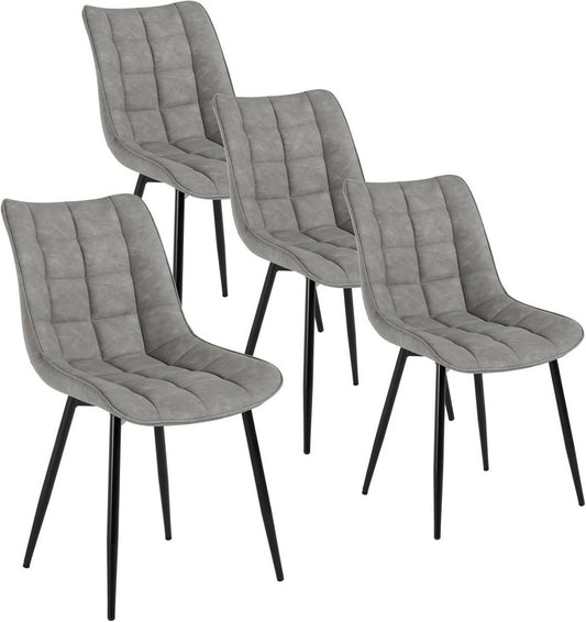 24goodz Set of 4 Dining Chairs with Backrest - Ergonomic Comfort - Easy to Clean Faux Leather - For Home Use - Grey
