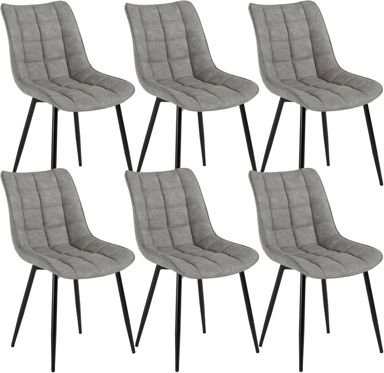 24goodz Set of 6 Dining Chairs with Backrest - Ergonomic Comfort - Durable Faux Leather - For Dining Rooms and Kitchens - Grey