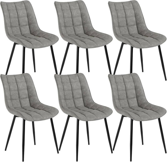 24goodz Set of 6 Dining Chairs with Backrest - Ergonomic Comfort - Durable Faux Leather - For Dining Rooms and Kitchens - Grey
