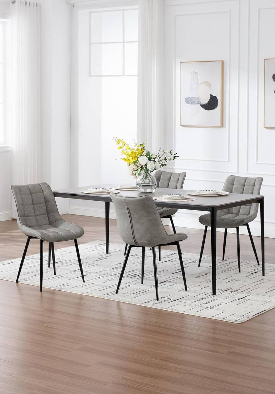 24goodz Set of 4 Dining Chairs with Backrest - Ergonomic Comfort - Easy to Clean Faux Leather - For Home Use - Grey