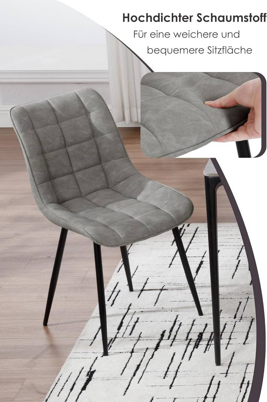 24goodz Set of 4 Dining Chairs with Backrest - Ergonomic Comfort - Easy to Clean Faux Leather - For Home Use - Grey