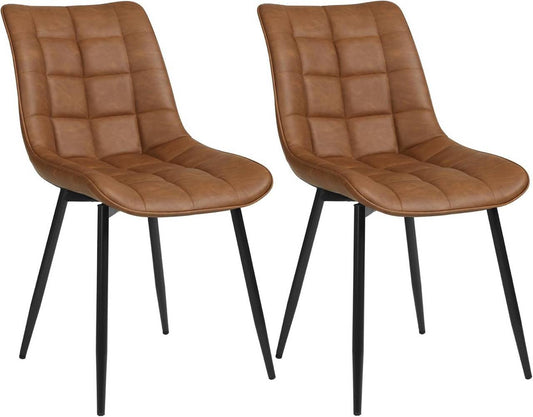24goodz Set of 2 Dining Chairs with Backrest - Ergonomic Comfort - Easy to Clean Faux Leather - For Every Room - Light Brown - hbr