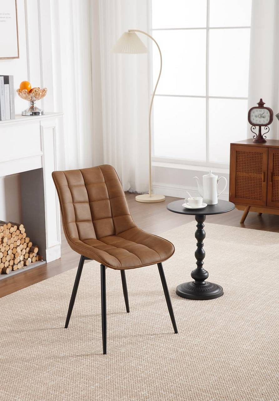 24goodz Set of 2 Dining Chairs with Backrest - Ergonomic Comfort - Easy to Clean Faux Leather - For Every Room - Light Brown - hbr