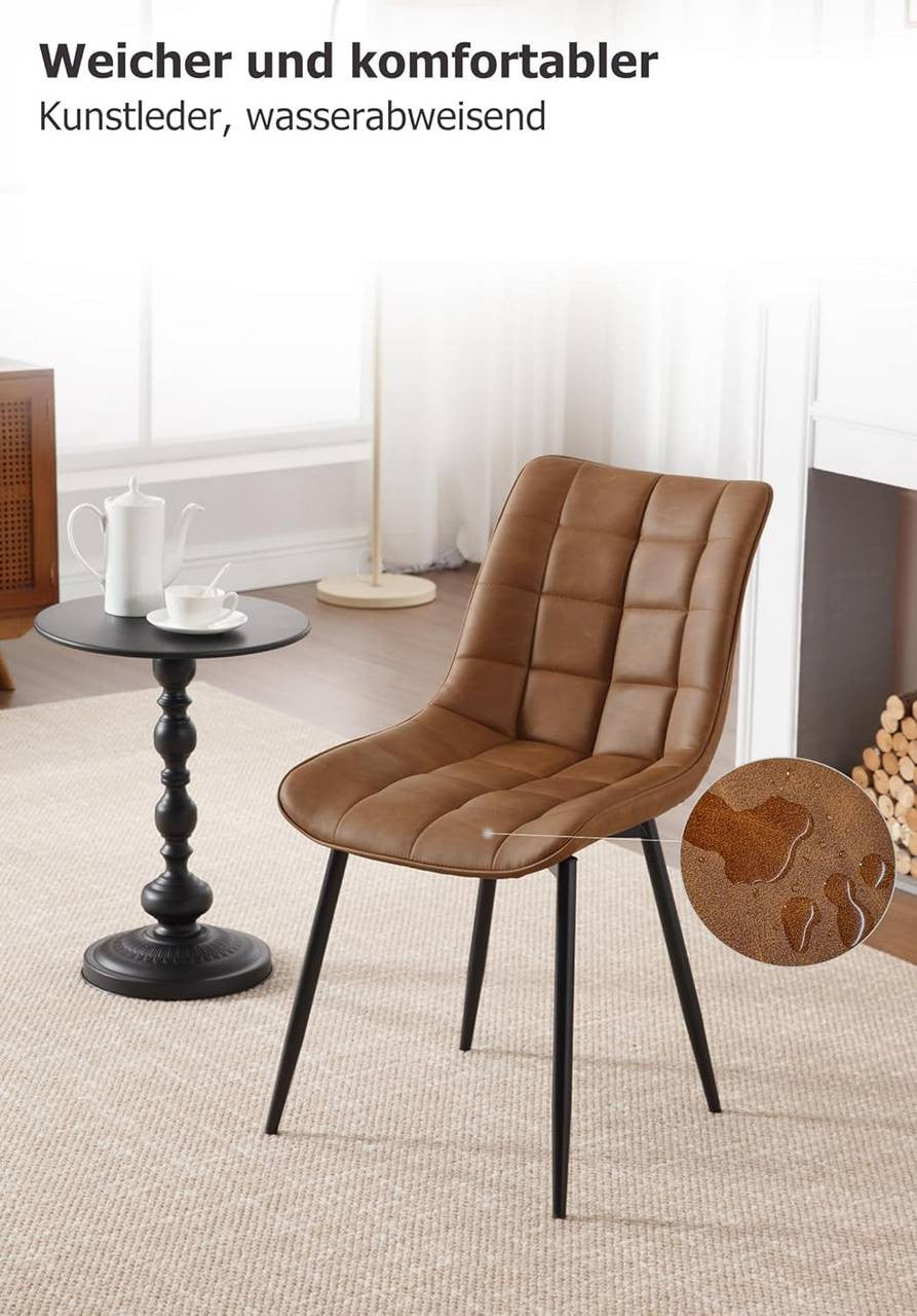 24goodz Set of 2 Dining Chairs with Backrest - Ergonomic Comfort - Easy to Clean Faux Leather - For Every Room - Light Brown - hbr