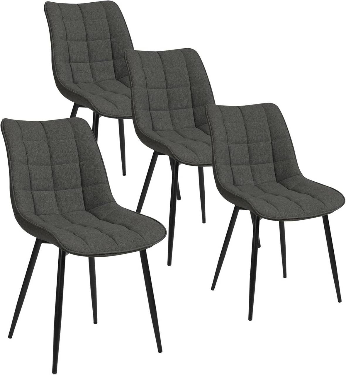 24goodz Set of 4 Dining Chairs - Ergonomic Comfort - Sturdy Metal Legs - Linen - For Home Use - Dark Grey - dgr