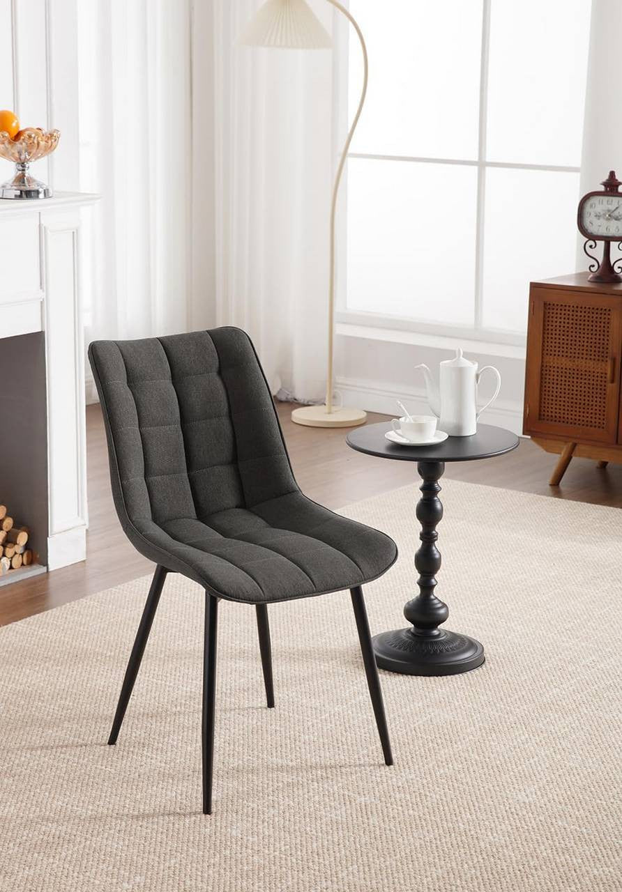 24goodz Set of 4 Dining Chairs - Ergonomic Comfort - Sturdy Metal Legs - Linen - For Home Use - Dark Grey - dgr