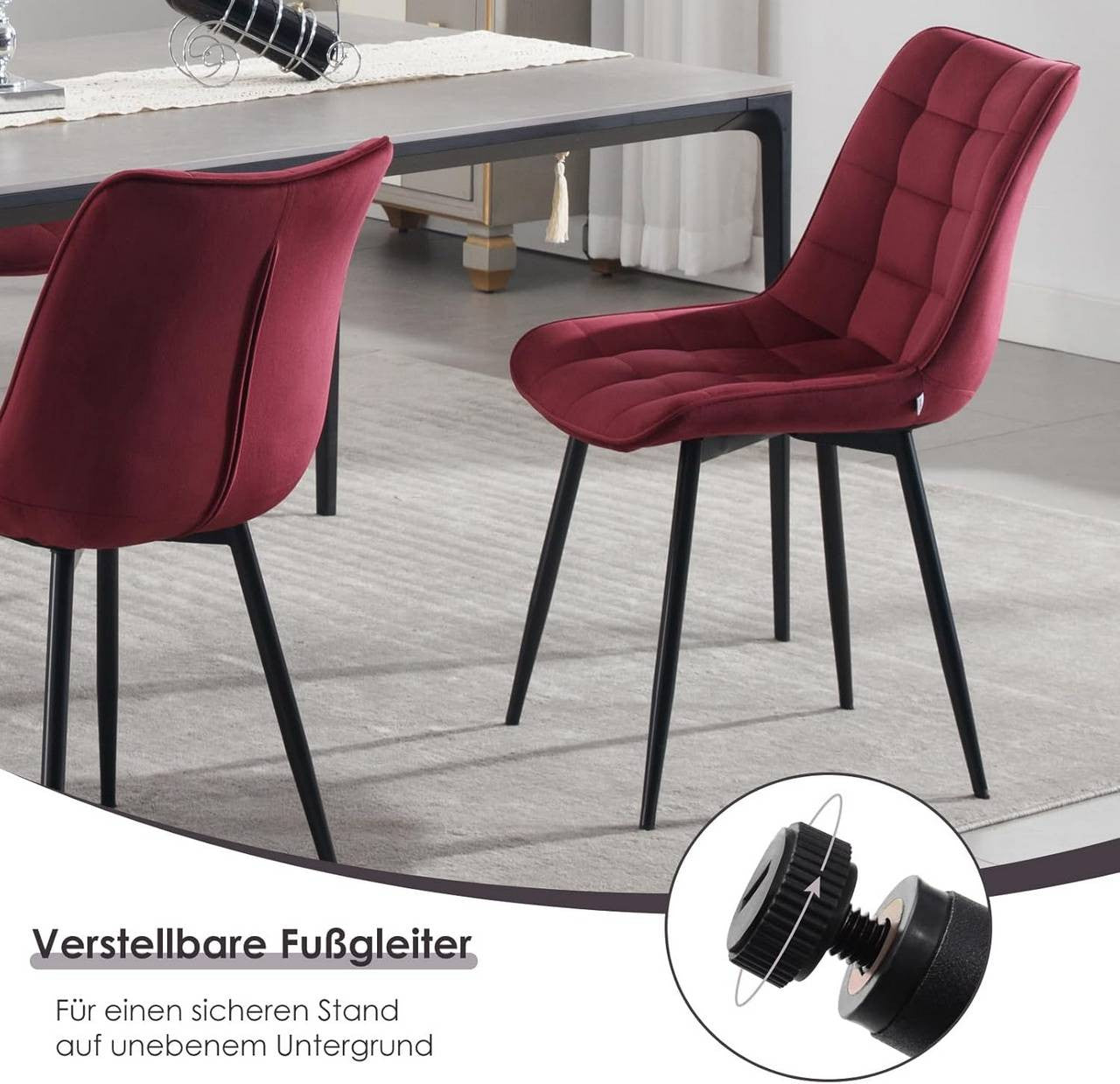 24goodz Dining Chair Set of 4 - Sturdy and Comfortable - Velvet and Metal - For Home Use - Bordeaux - bd