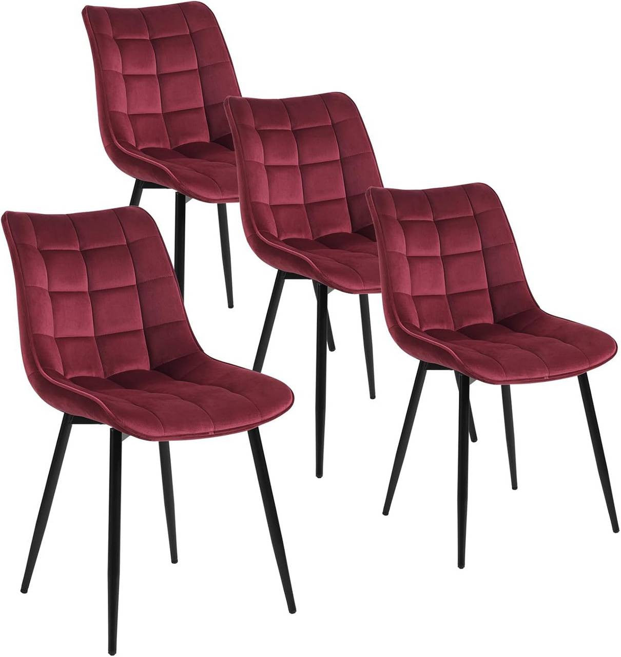 24goodz Dining Chair Set of 4 - Sturdy and Comfortable - Velvet and Metal - For Home Use - Bordeaux - bd