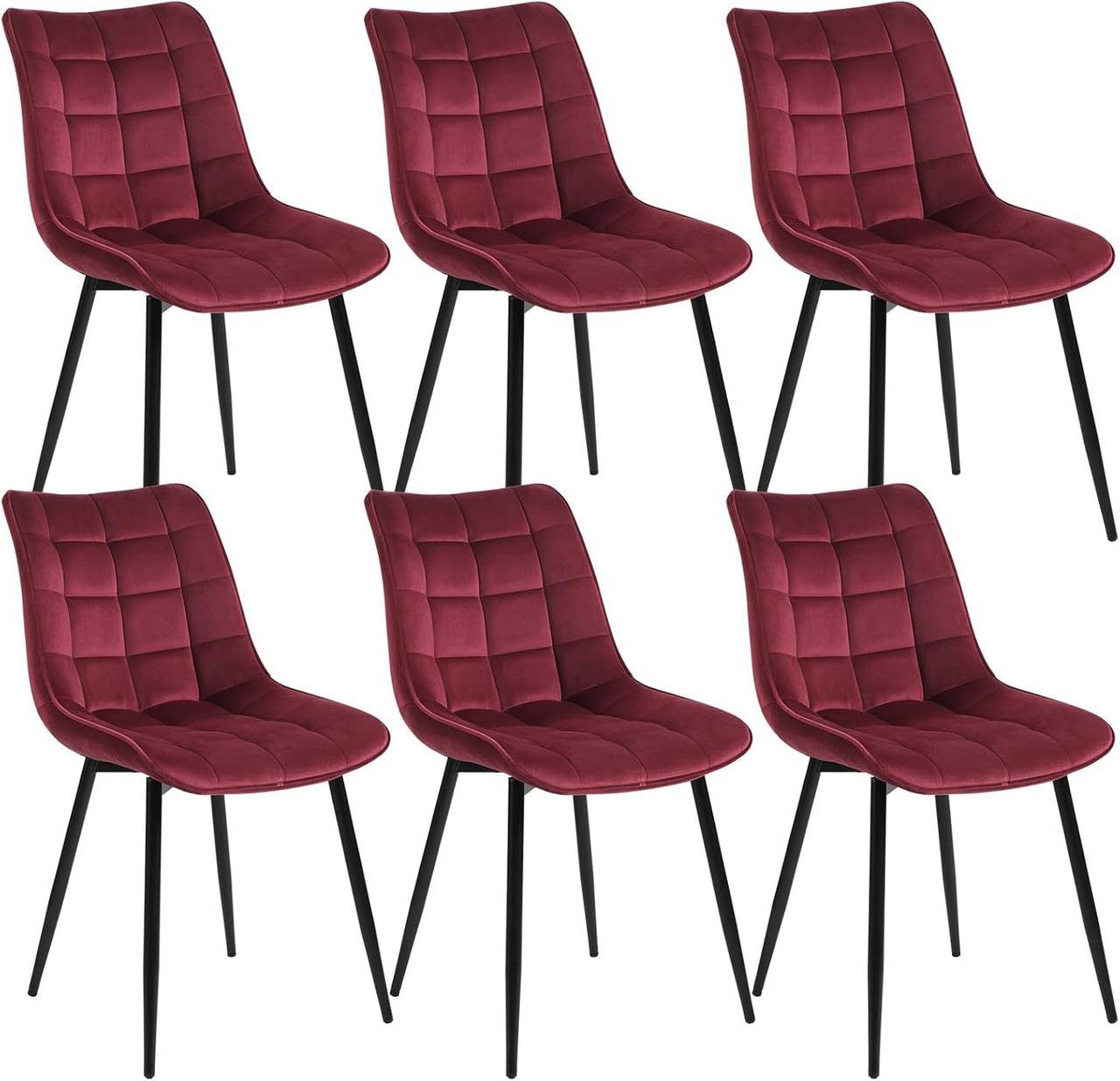 24goodz Set of 6 Dining Chairs with Backrest - Sturdy and Comfortable - Velvet and Metal - For Home Use - Bordeaux - bd