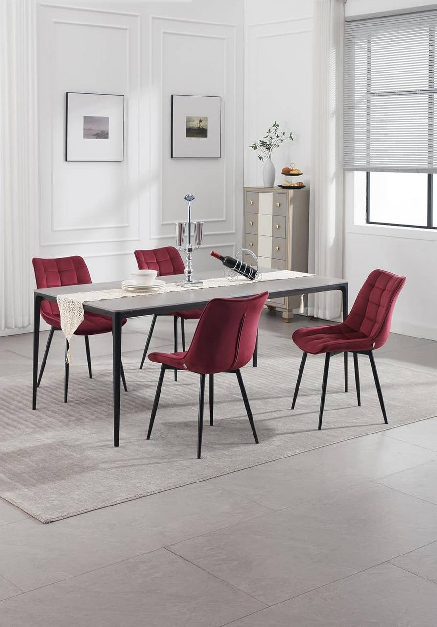 24goodz Set of 2 Dining Chairs with Backrest - Ergonomic Design - Durable Metal Legs - Velvet - For Home Use - Bordeaux - bd