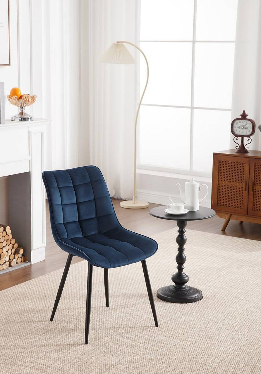 24goodz Set of 2 Dining Chairs with Backrest - Ergonomic Comfort - Velvet and Metal - For Home Use - Blue
