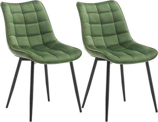 24goodz Dining Chair Set of 2 - Ergonomic Comfort - Sturdy Metal Legs - Velvet - For Home Use - Dark Green - dgn