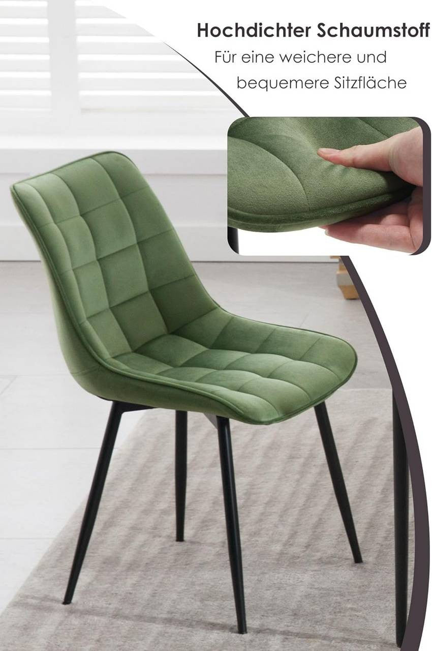 24goodz Dining Chair Set of 4 - Ergonomic Comfort - Sturdy Metal Legs - Velvet - For Home Use - Dark Green - dgn